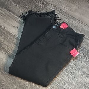 Straight leg V Cristina Cropped Beaded Fringe Hem Jeans